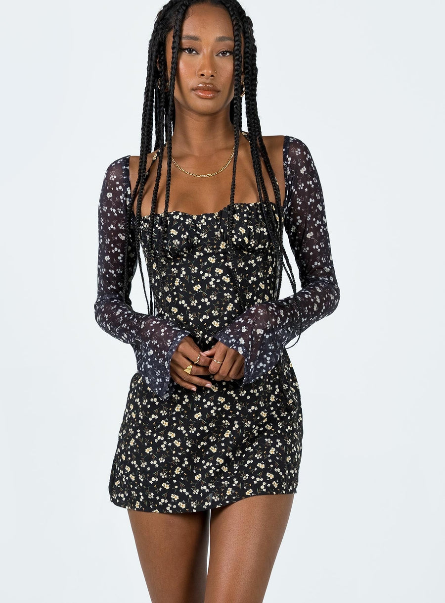 Dyer Sheer Sleeve Mini Dress Black Floral · photo 2