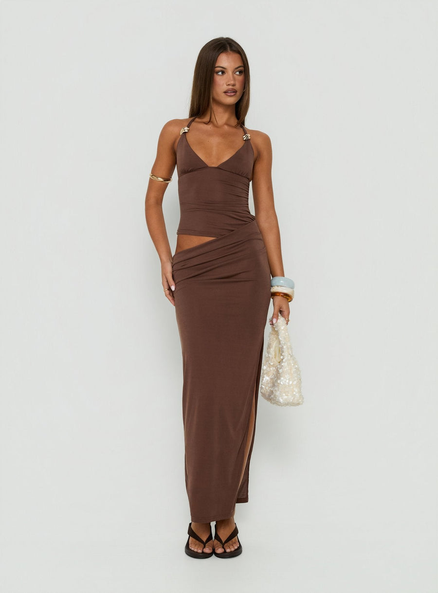 Imeraldia Hardware Halter Maxi Dress Chocolate · photo 2