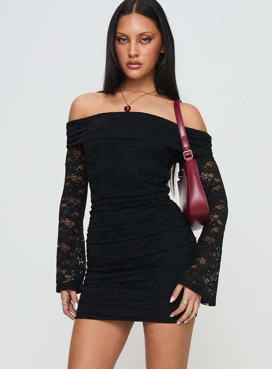 Fable Long Sleeve Off Shoulder Mini Dress Black · photo 7