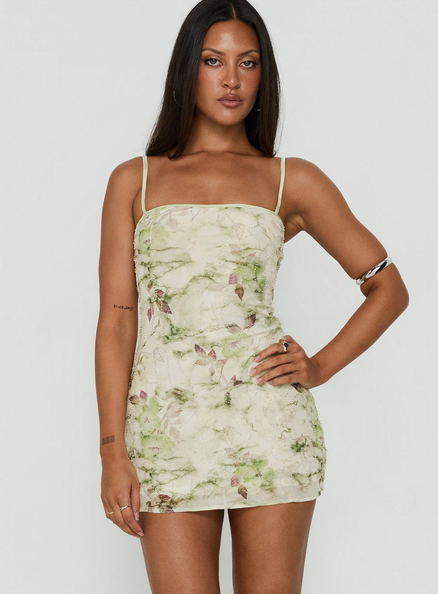 Fienna Beaded Mini Dress Green Multi · photo 2