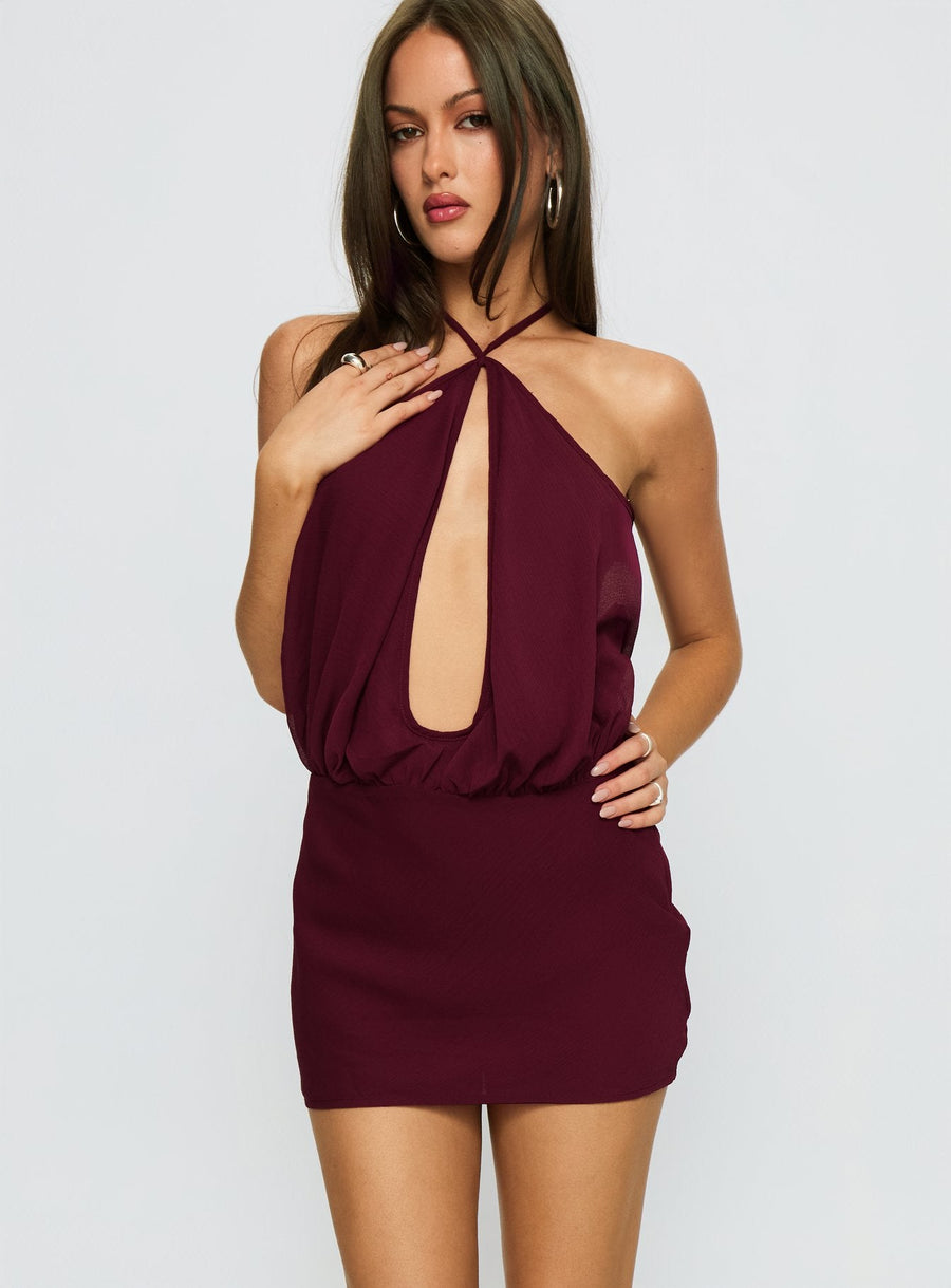 Drifting Away Chiffon Mini Dress Currant · photo 2