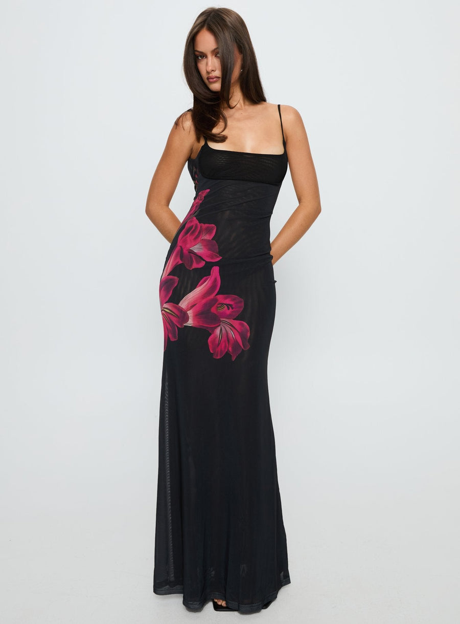 Fiadora Mesh Maxi Dress Black Floral · photo 2