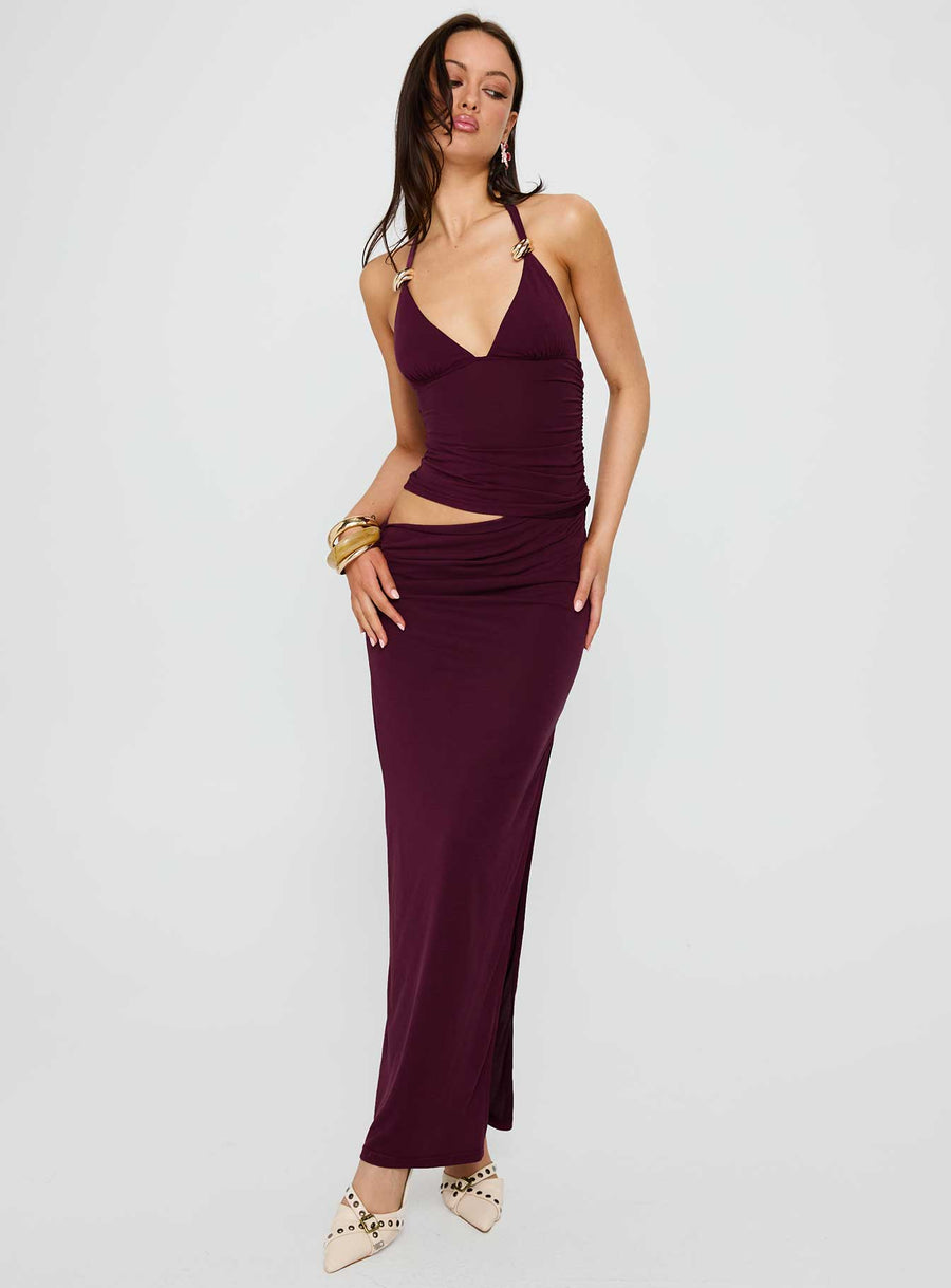 Imeraldia Hardware Halter Maxi Dress Currant · photo 2