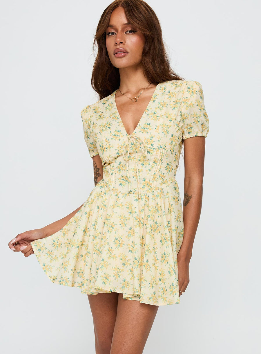 Ethelyn Mini Dress Yellow Floral · photo 2