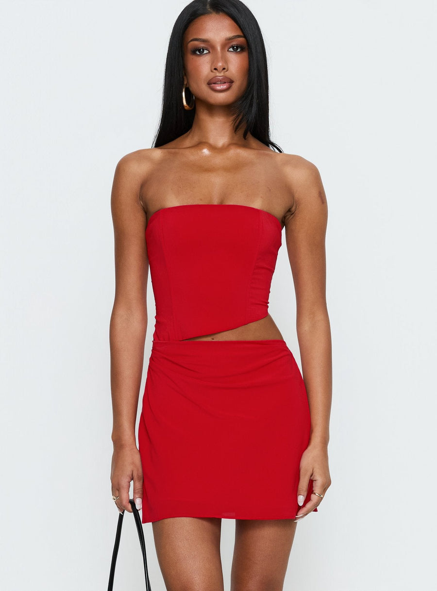 Jasira Strapless Drape Mini Dress Bold Red · photo 1