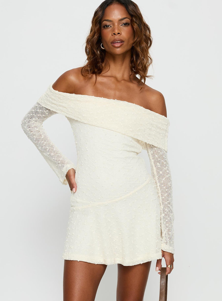 Ivee Off Shoulder Long Sleeve Mini Dress Cream · photo 2