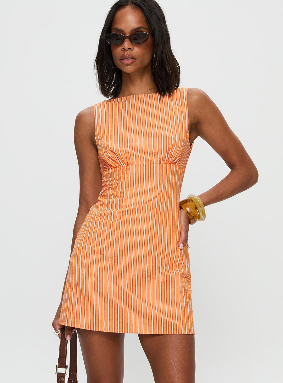 Ellesandra Boat Neck Mini Dress Orange Stripe · photo 2