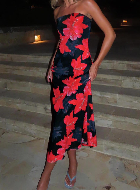Celik Strapless Maxi Dress Black / Floral