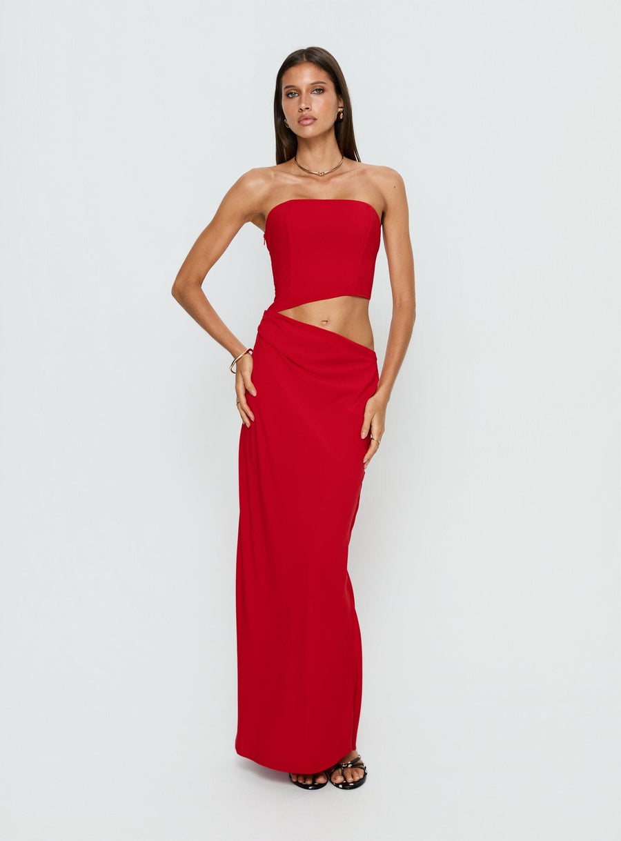 Jasira Strapless Drape Maxi Dress Bold Red · photo 2