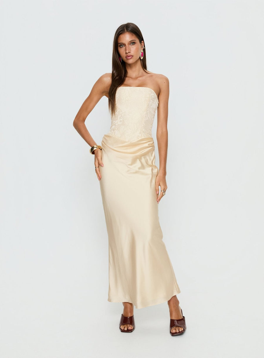Jenevieve Strapless Drape Maxi Dress Lemon · photo 3