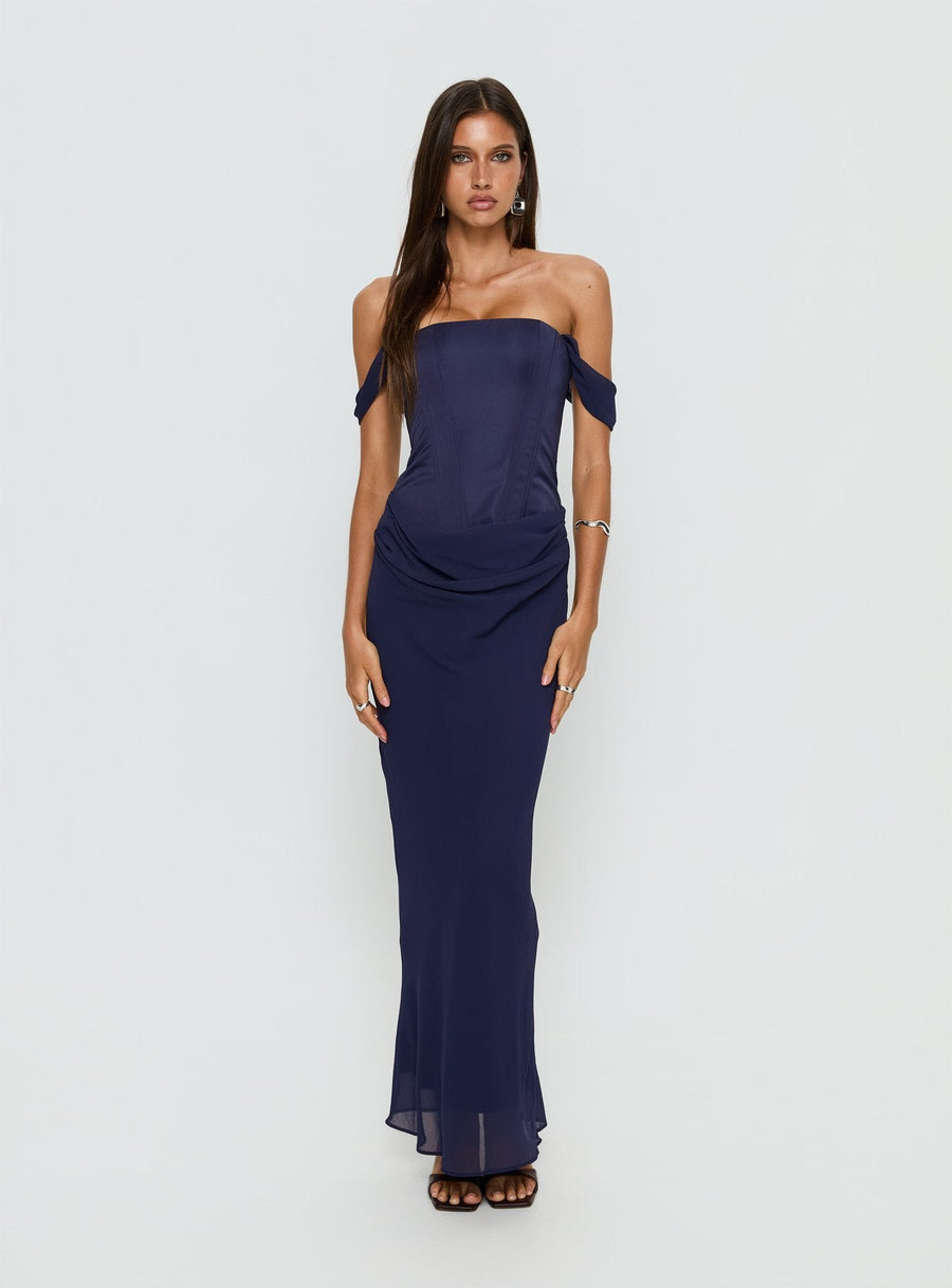 Joslyne Off Shoulder Corset Maxi Dress Navy · photo 2
