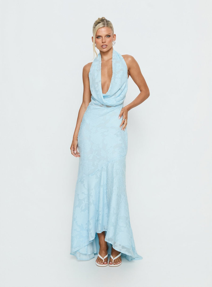 Invisible String Cowl Plunge Backless Maxi Dress Light Blue · photo 2