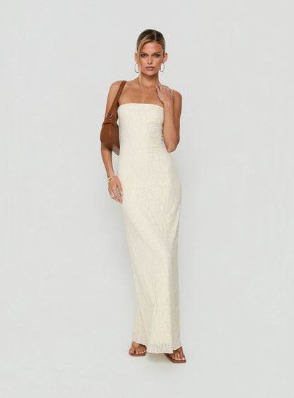 Annarosa Strapless Lace Maxi Dress Cream