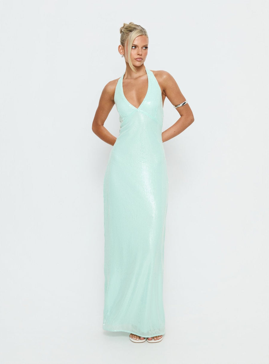 Isanna Halter Sequin Maxi Dress Jelly Mint · photo 2