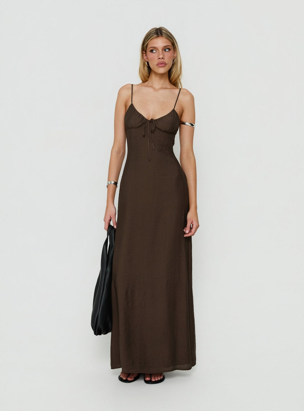 Odalia Tie Detail Maxi Dress Chocolate