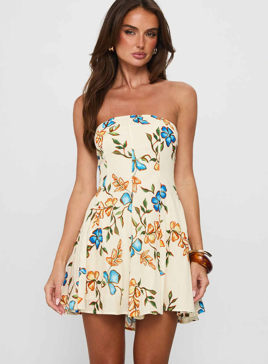 Doe Eyed Tie Back Strapless Mini Dress Multi · photo 1