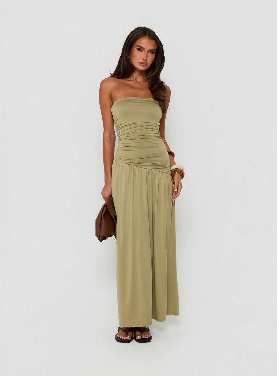 Isolina Strapless Ruched Maxi Dress Sage Green · photo 2
