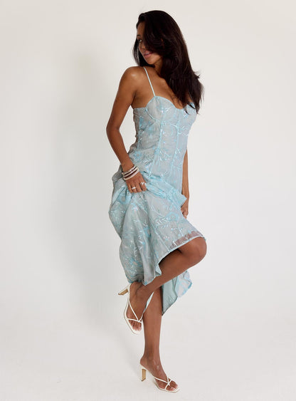 Believe In Love Embroidered Maxi Dress Blue