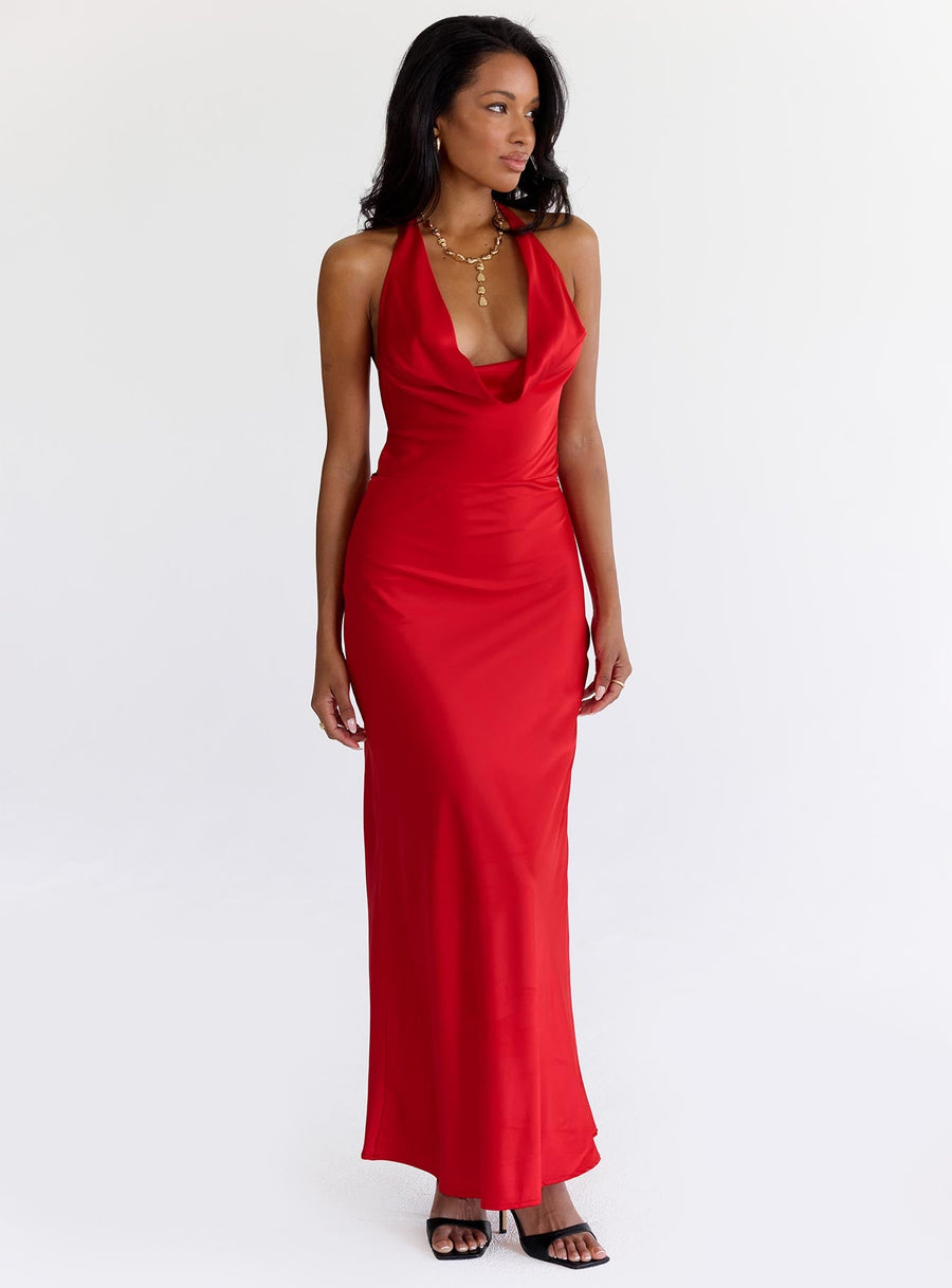 Iridescent Plunge Maxi Dress Red · photo 1