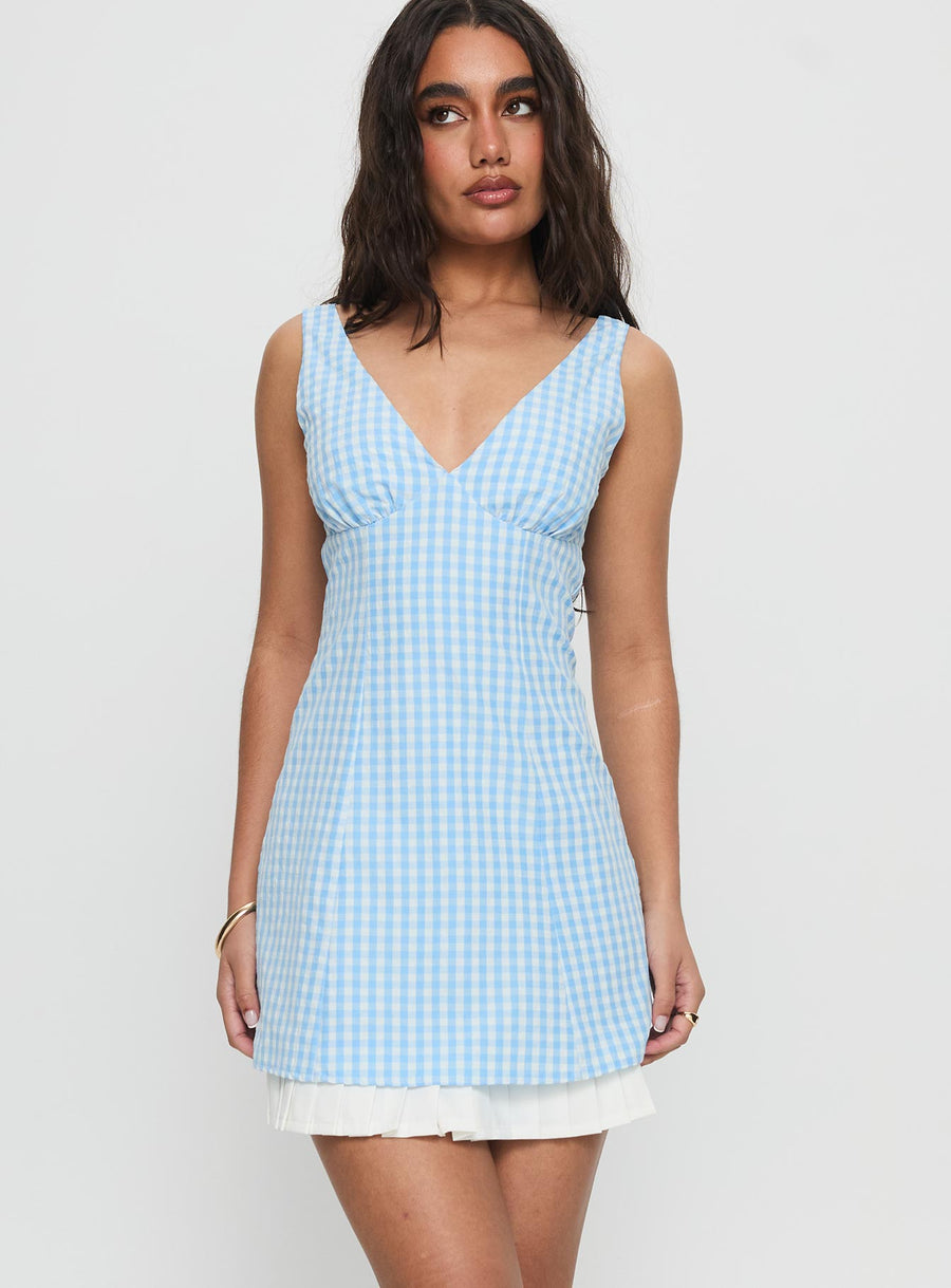 Evielle Underskirt Mini Dress Blue Check · photo 1