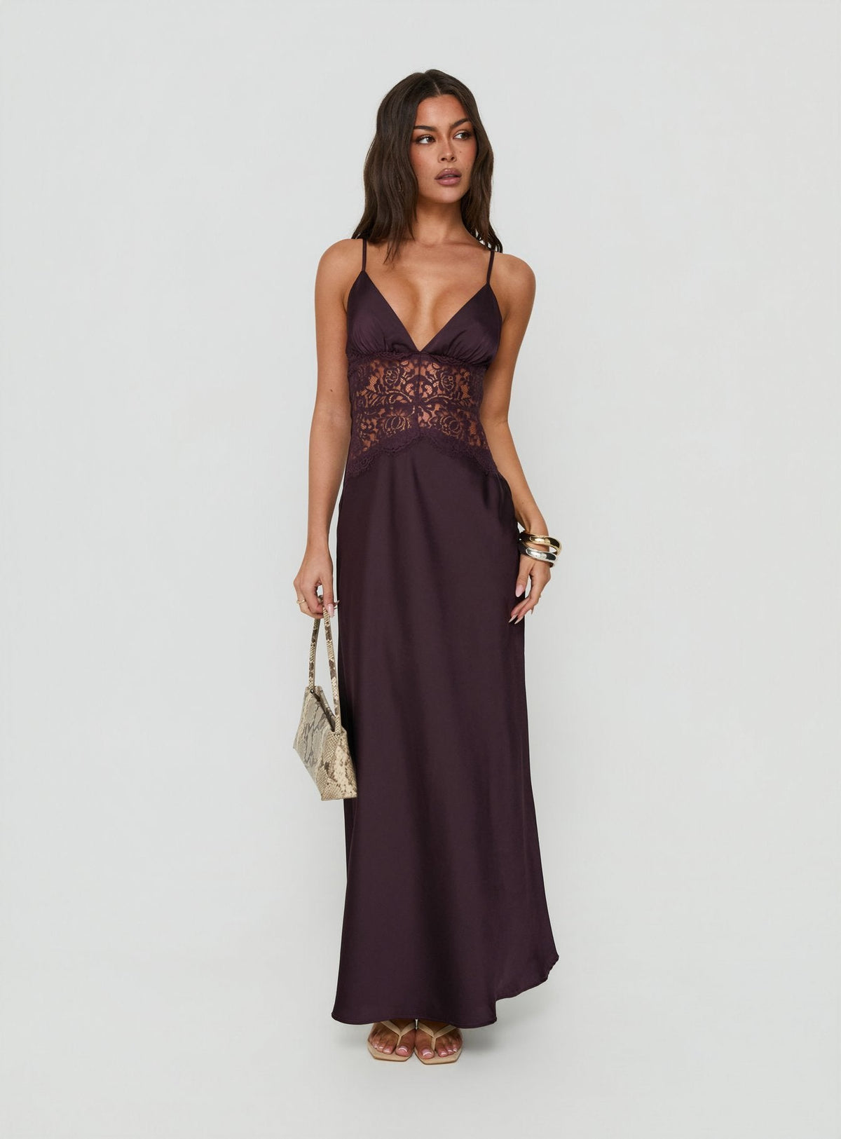 Klairee Halter Lace Maxi Dress Plum