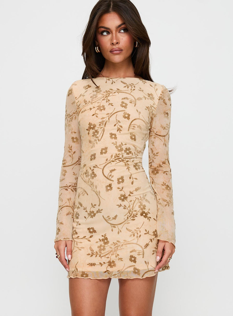 Folklore Long Sleeve Mini Dress Cream · photo 2