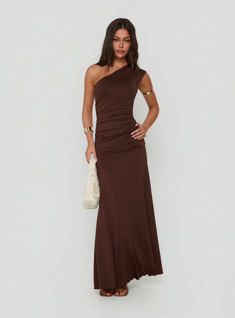 Gwenneth One Shoulder Maxi Dress Chocolate · photo 2