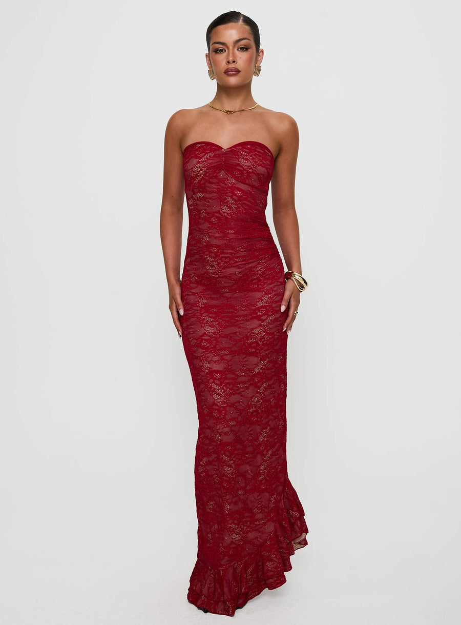Hailees Lace Strapless Maxi Dress Red · photo 2