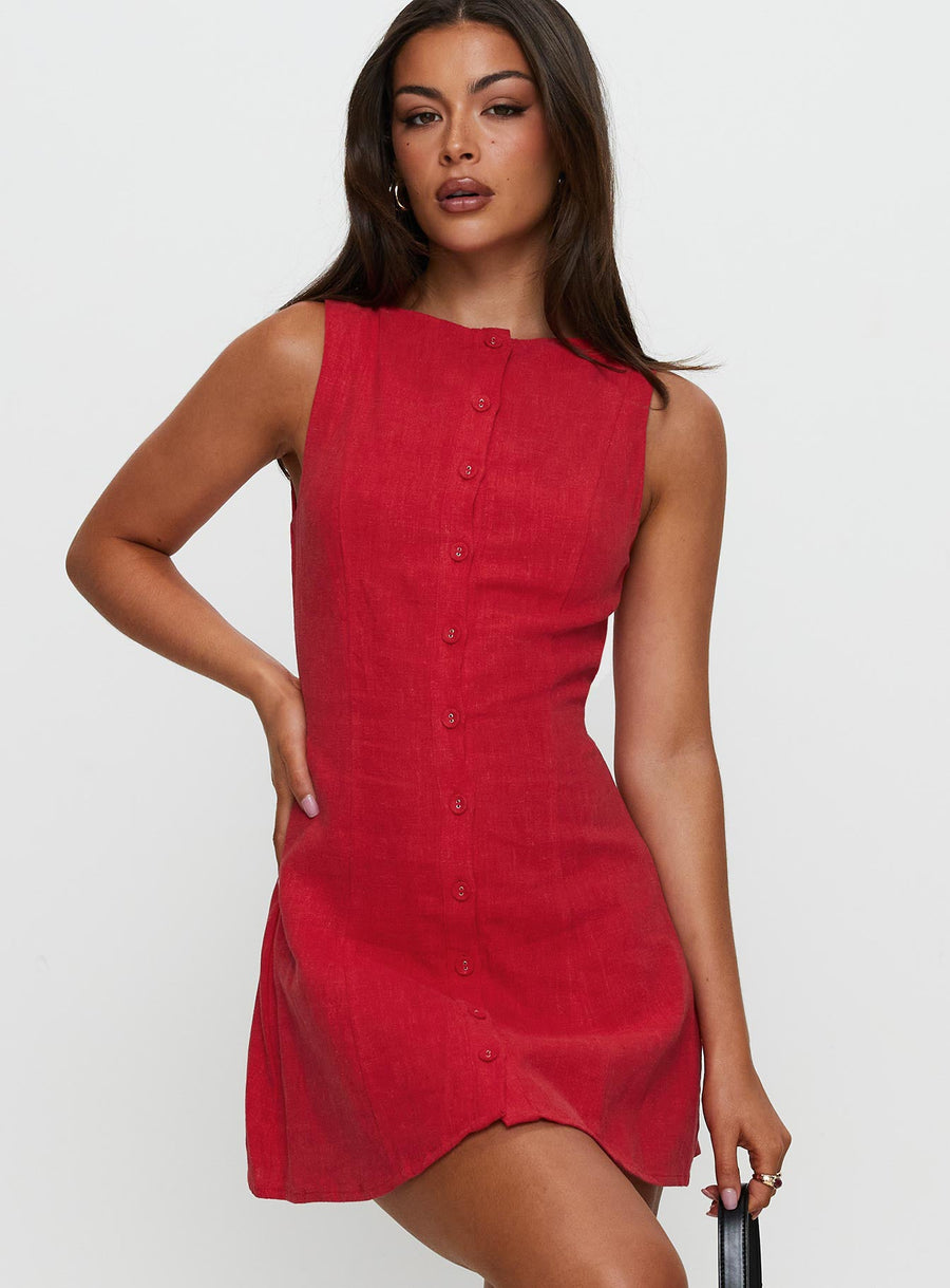 Dollie Linen Mini Dress Red · photo 2