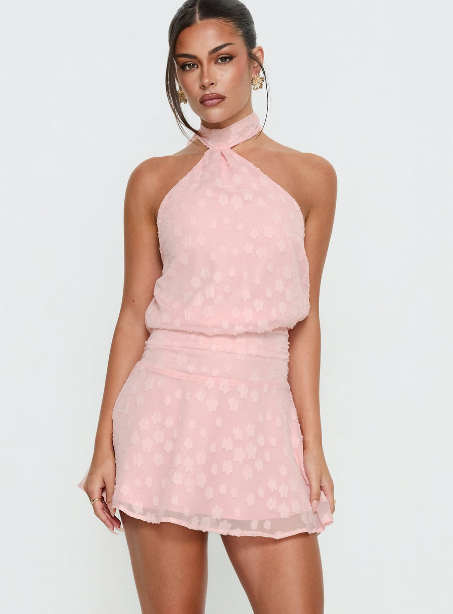 Eurythmic Scarf Halter Mini Dress Pink Jacquard · photo 2