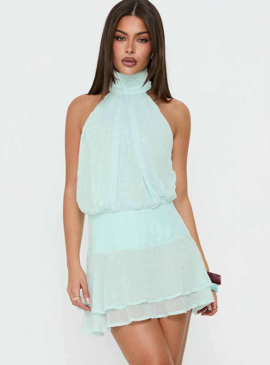 Isamira Halter Pleat Mini Dress Jelly Mint · photo 2