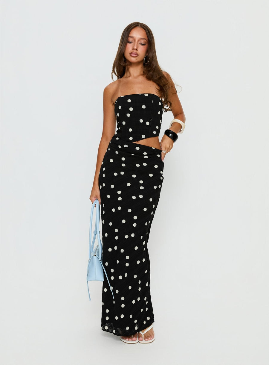 Jasira Strapless Drape Maxi Dress Black Polka Dot · photo 2