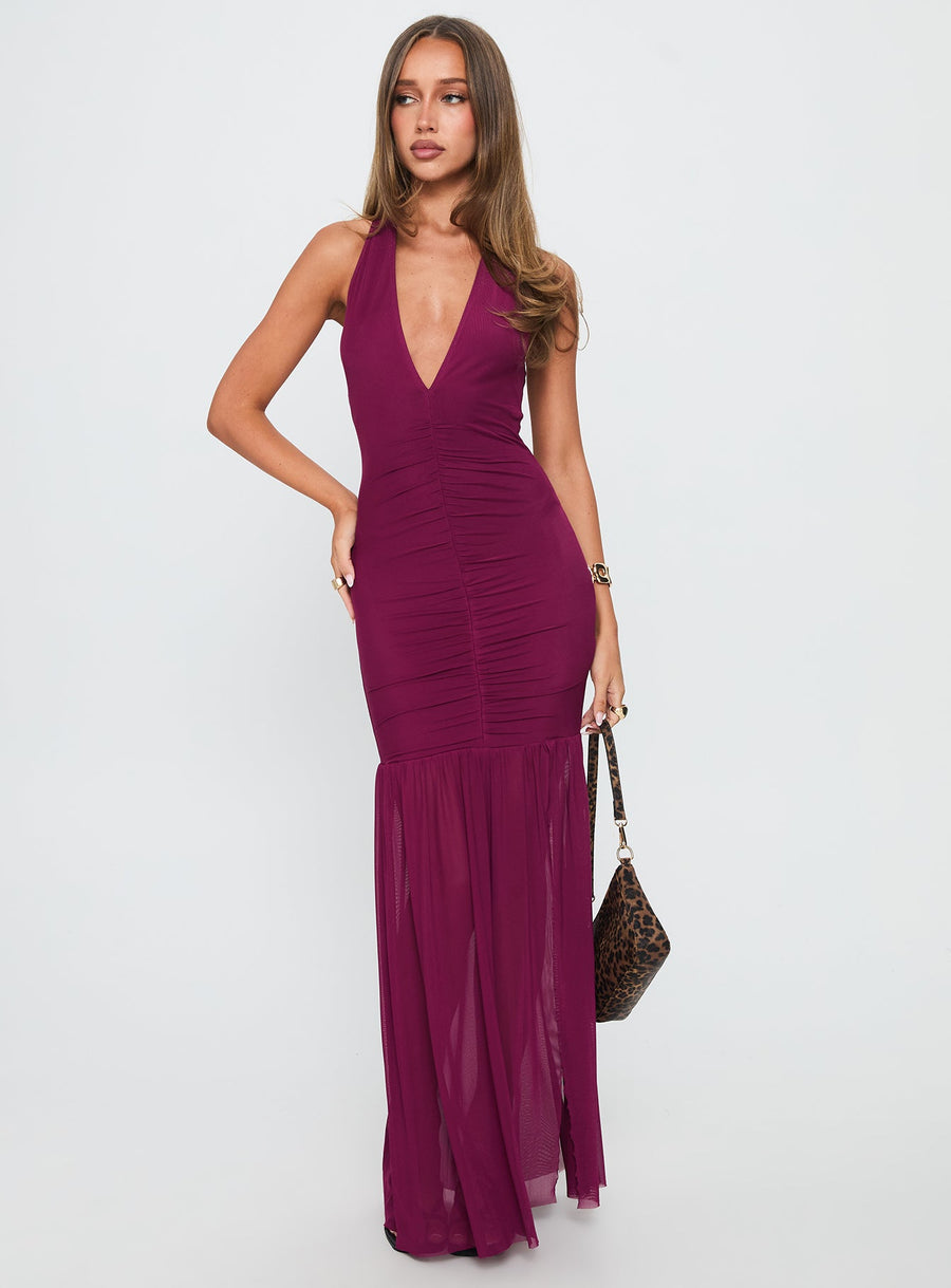 Jailyne Halter Plunge Maxi Dress Plum · photo 1