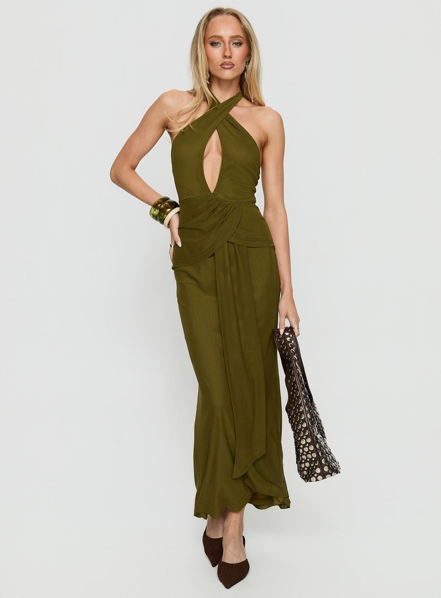 Feliza Keyhole Halter Maxi Dress Olive · photo 2