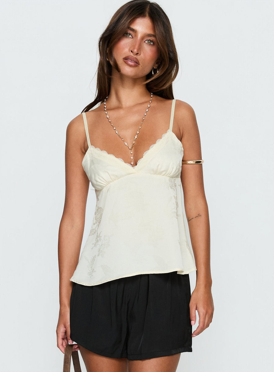 Had Me At Hello Lace Trim Floral Detail Top Cream · photo 2