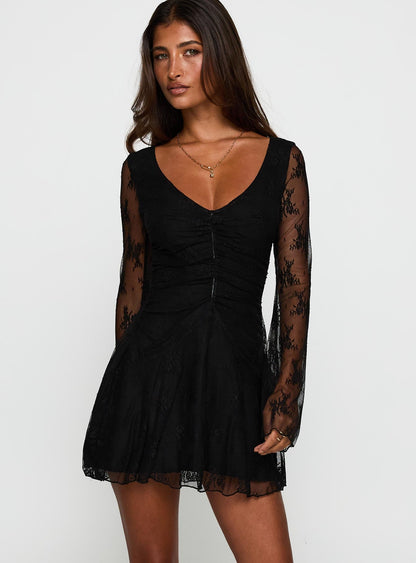 Kateryna Long Sleeve Lace Mini Dress Black