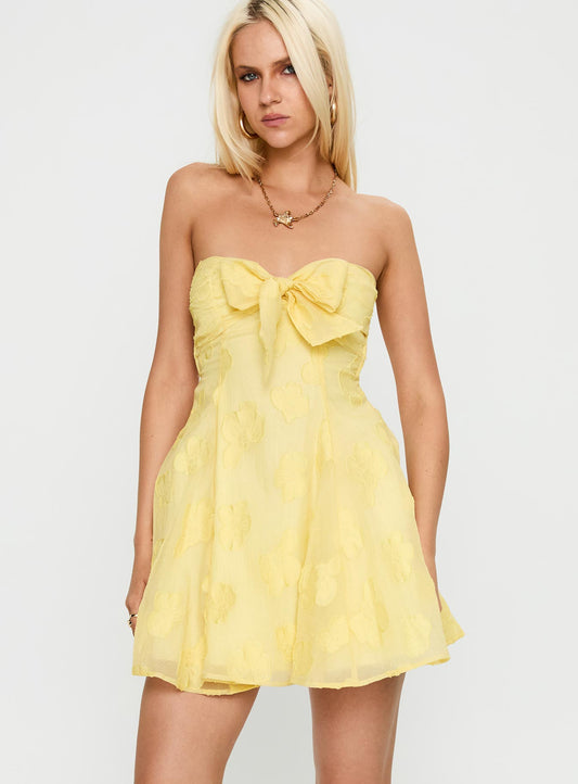 Loulani Strapless Mini Dress Lemon