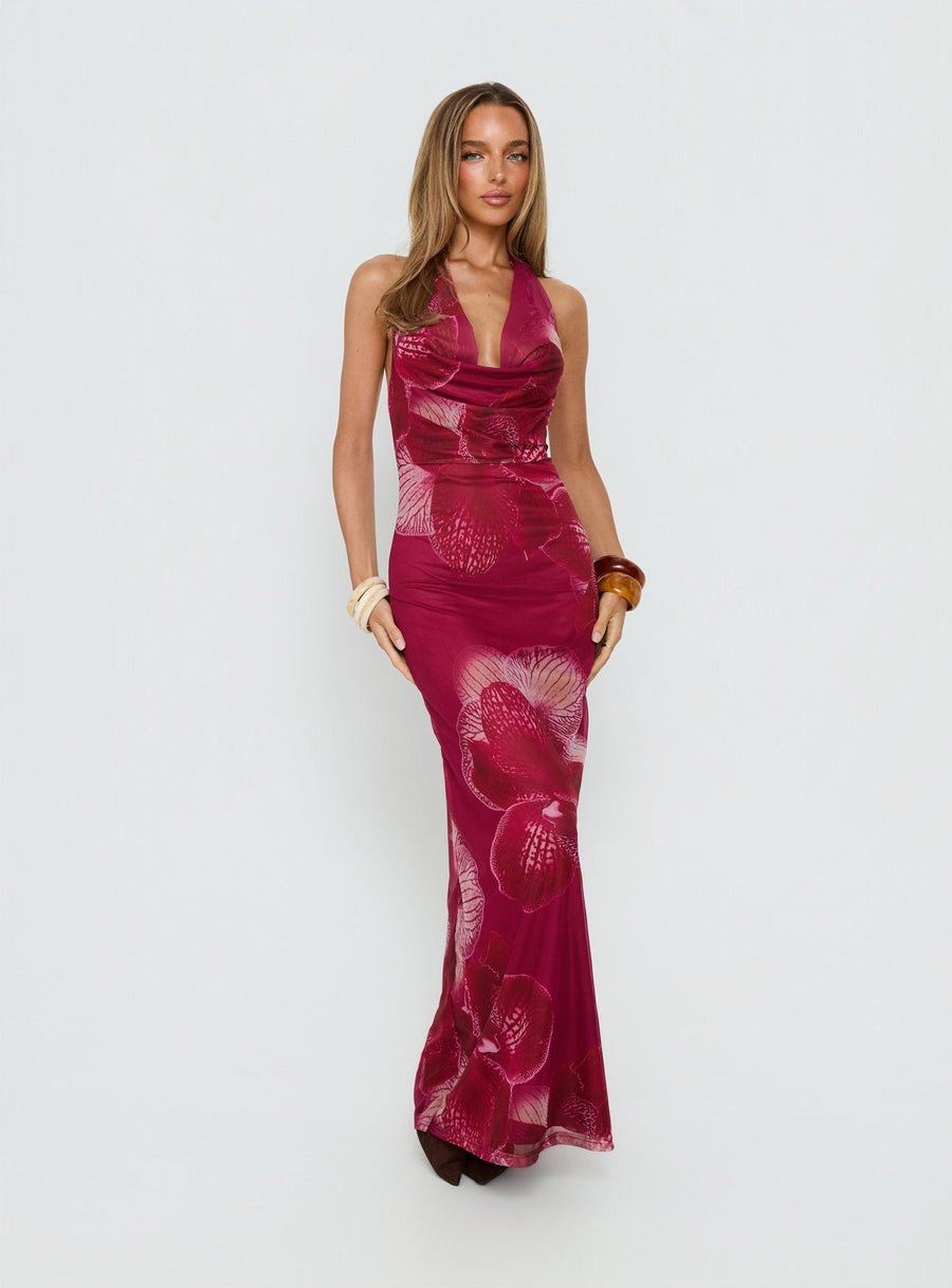 Adeya Halter Maxi Dress Burgundy Floral · photo 2