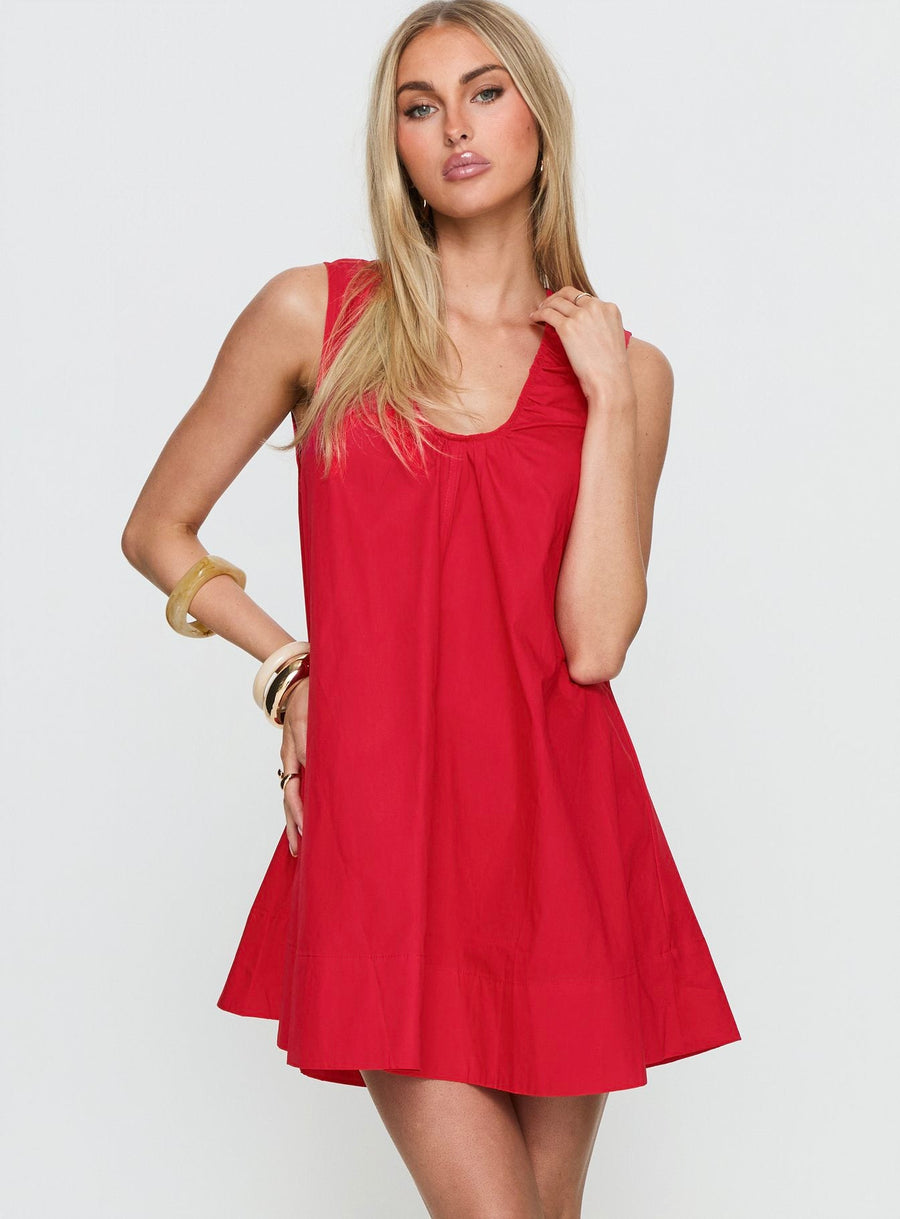 Eberta Ruched Baby Doll Mini Dress Red · photo 2