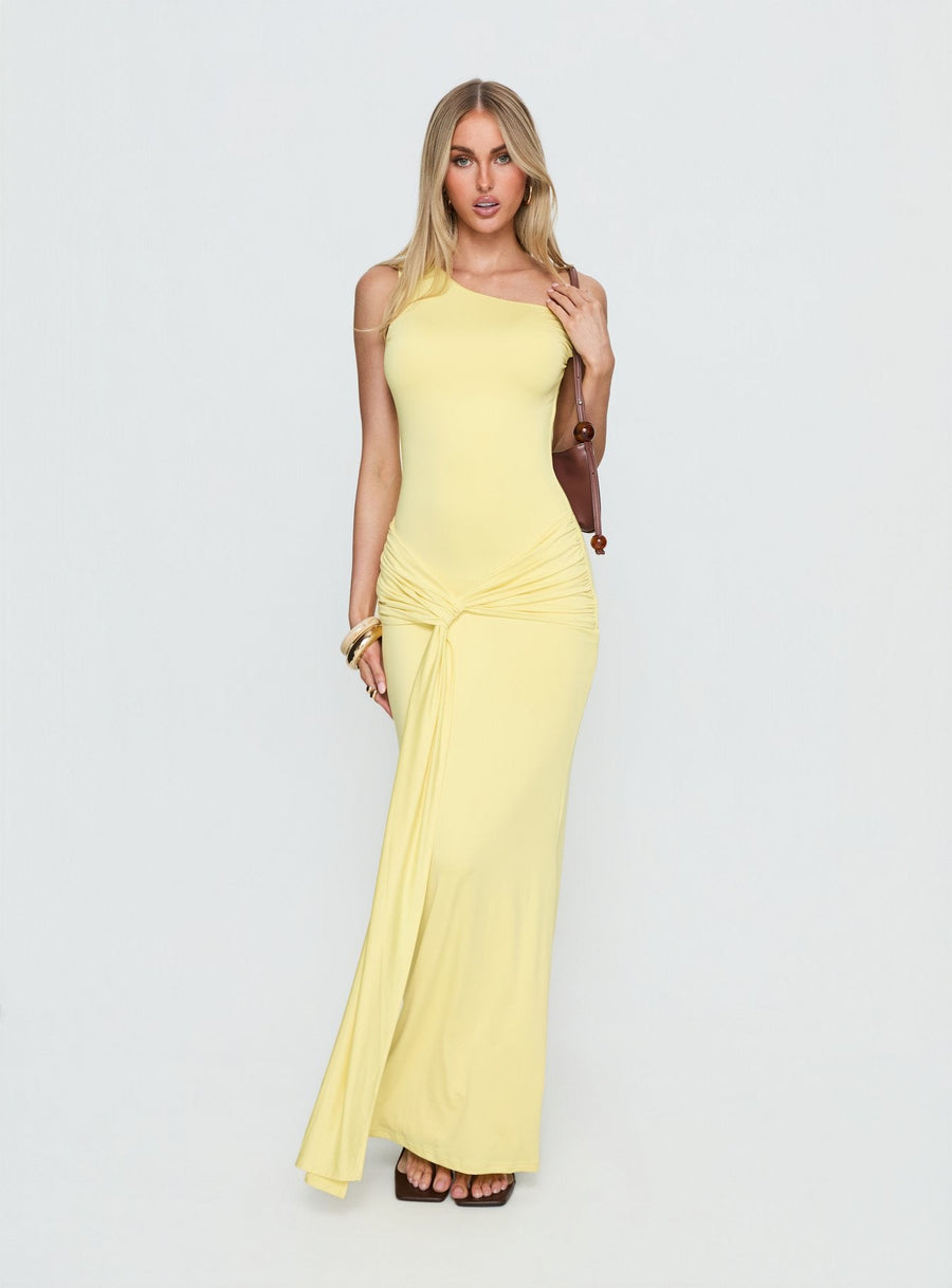 Get Lucky Drape One Shoulder Maxi Dress Lemon Yellow · photo 1