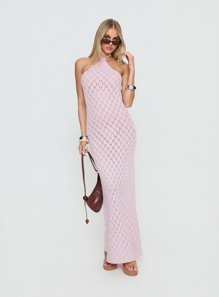 Jorda Halter Crochet Maxi Dress Pink · photo 1
