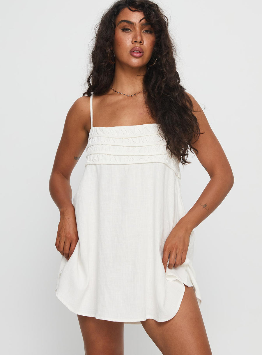 Every Breath Linen Shift Mini Dress White · photo 2
