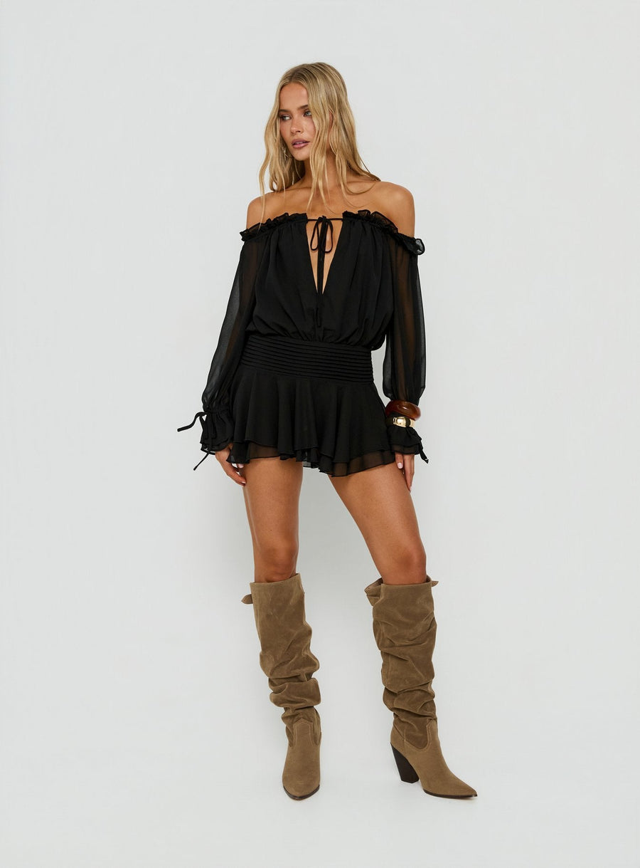 Felicita Off Shoulder Long Sleeve Chiffon Mini Dress Black · photo 2