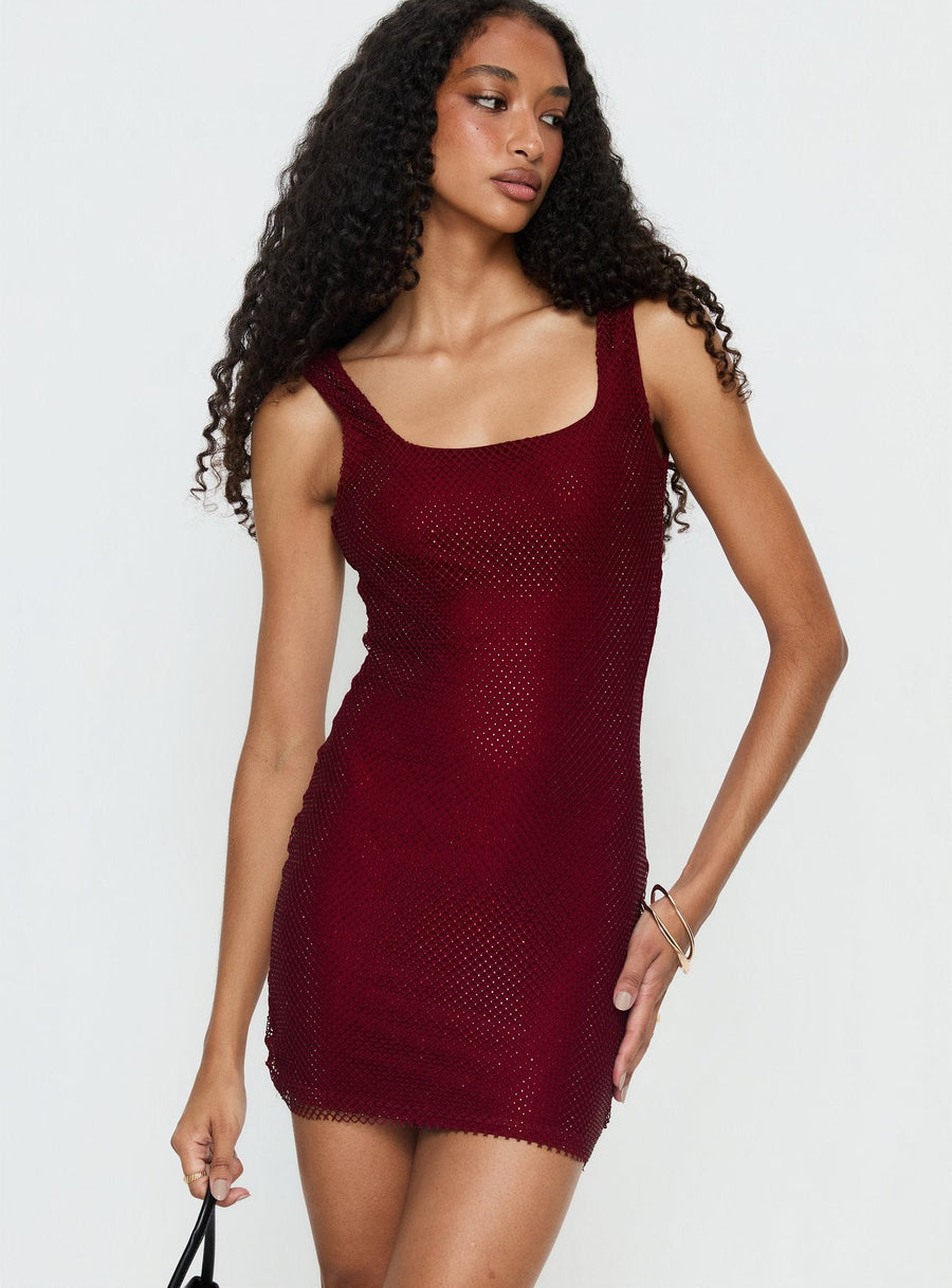 Epiphanies Net Mini Dress Burgundy · photo 2