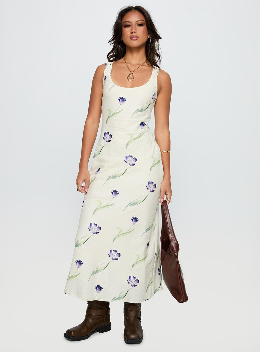 Jessabelle Linen Blend Midi Dress Cream Floral · photo 2