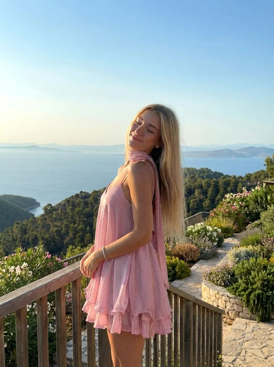 Positano Sequin Halter Mini Dress