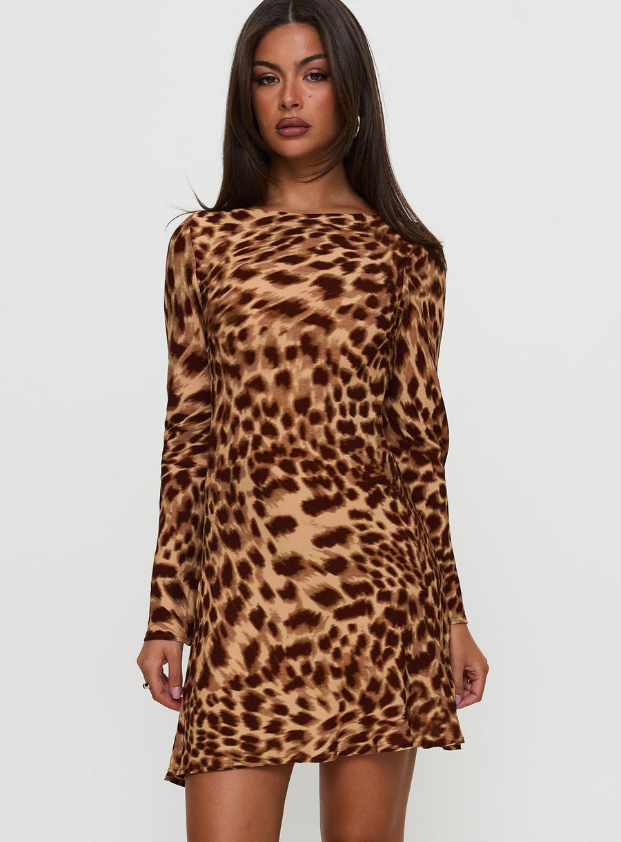 Halo Bias Long Sleeve Mini Dress Leopard · photo 5