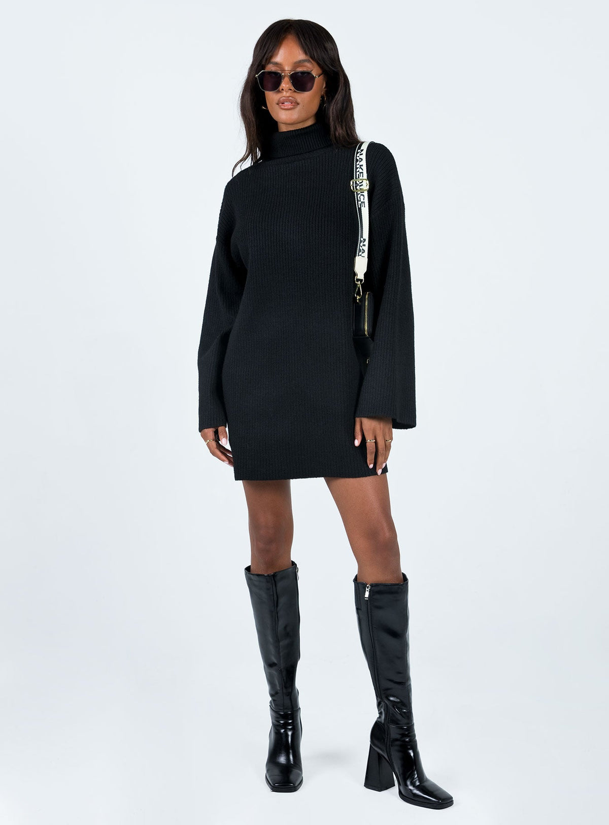 Sonelle Long Sleeve Knit Mini Dress Black
