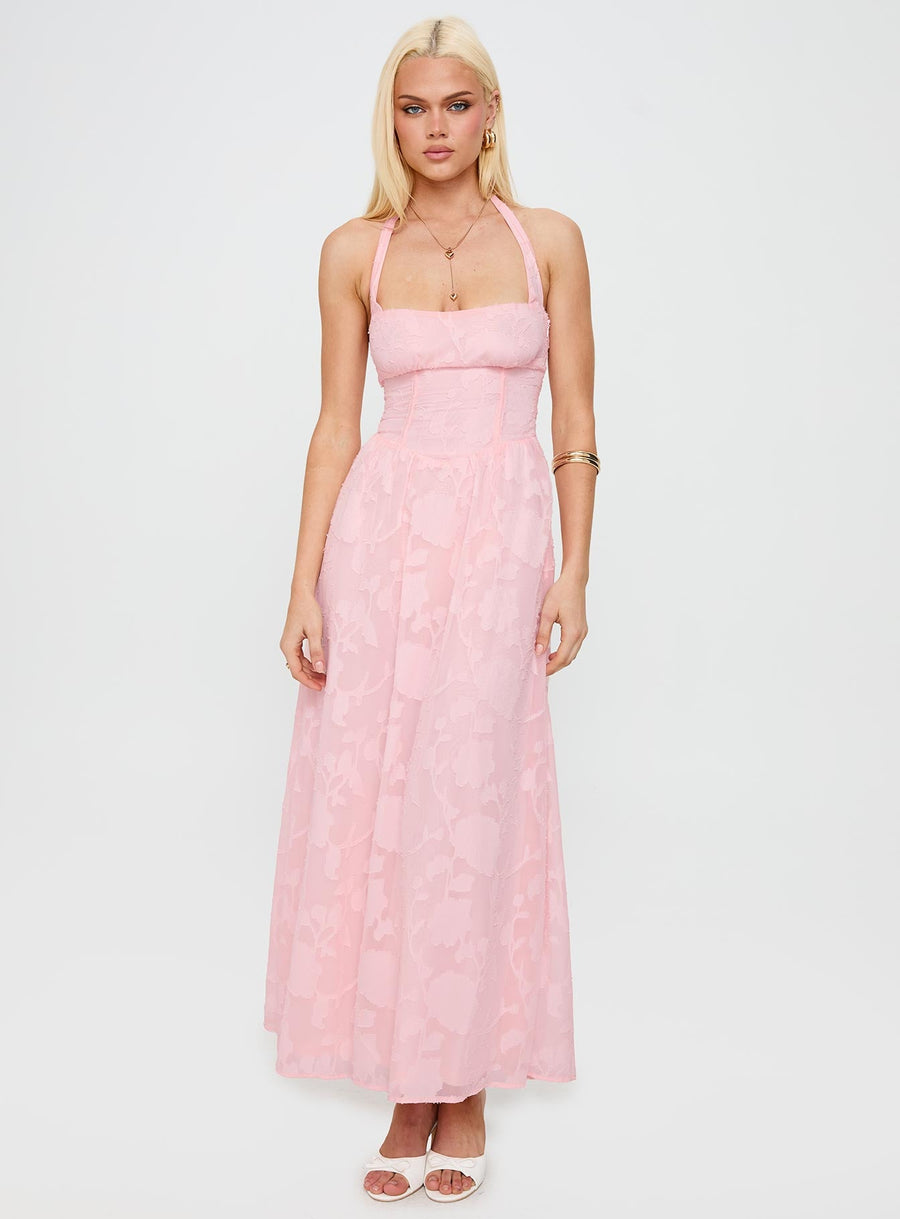 Fransiska Burnout Halter Maxi Dress Pink · photo 3