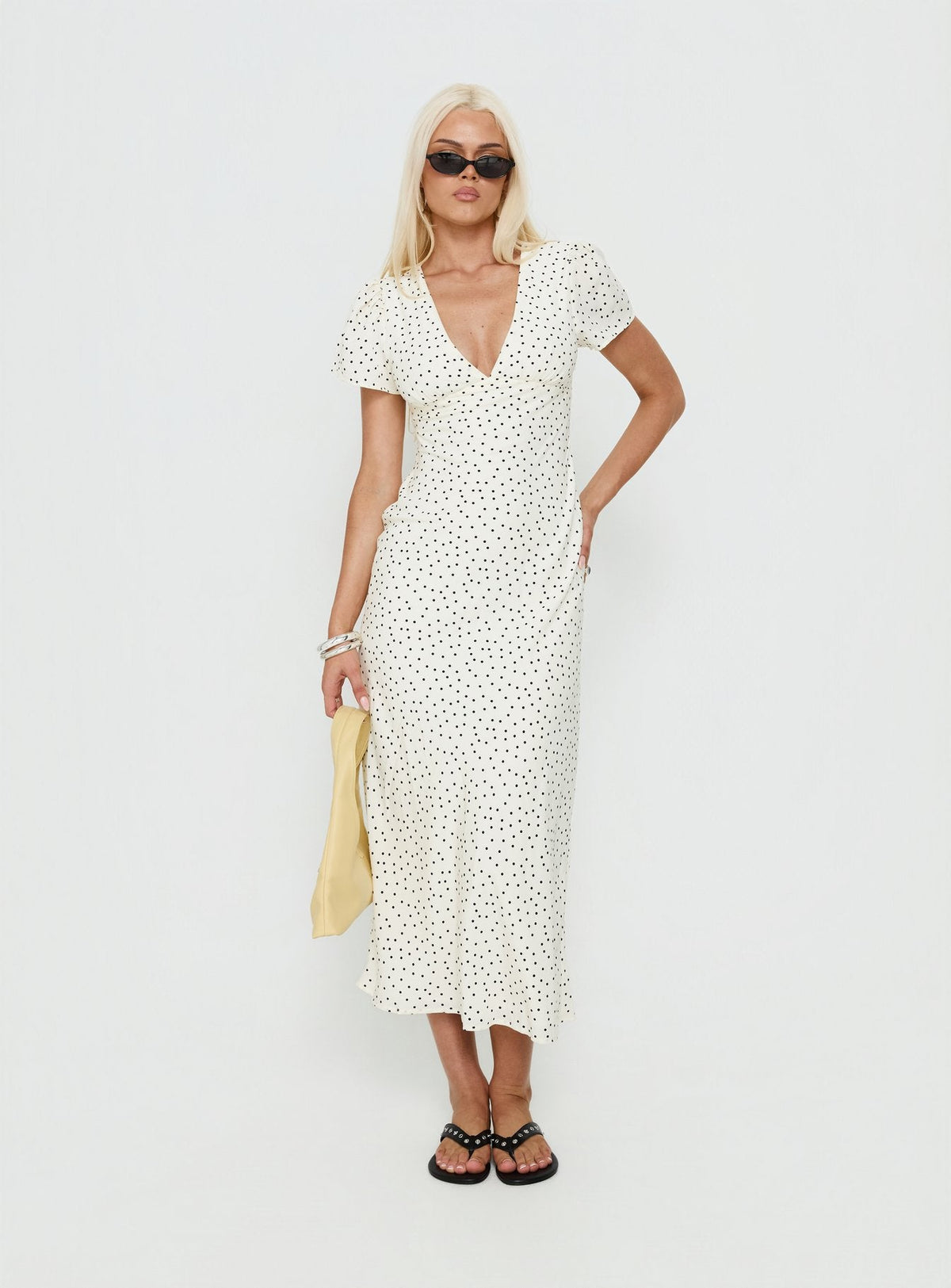 Mareiko V Neck Maxi Dress Cream Polka Dot